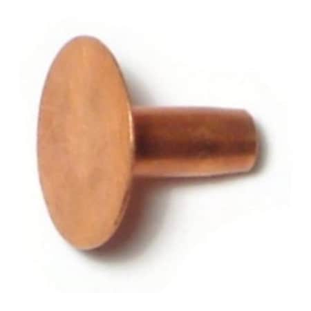 Midwest Fastener Solid Rivet, Countersunk Head, #10 Dia., 3/8 in L, Copper Body, 64 PK 62207